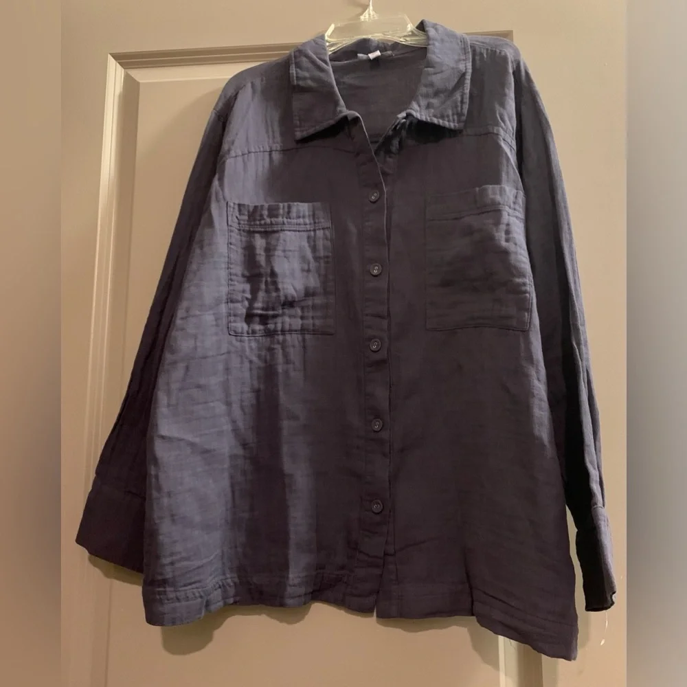 Johnny Was Calme Double Pocket Long Sleeve Shacket 100% Cotton Large Grey - Picture 3 of 9